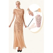 olcso Öltözetek-Retró Ordító 20-as évek 1920-as évek Flapper ruha Felszerelések Koktélruha A nagy Gatsby Flapper lány Esküvői Vendég Flitter Női Esküvő Esküvői vendég Buli / Este Felnőttek 1 Karkötő Ruha Kesztyűk