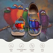 cheap Women&#039;s Sneakers-Women&#039;s Sneakers Flats Slip-Ons Print Shoes Slip-on Sneakers Daily Travel Bird Painting Flat Heel Vacation Casual Comfort Canvas Loafer Light Red Blue Green