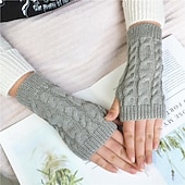 cheap Heating &amp; Cooling-Monochrome Knitted Gloves Short Half Finger Warm Gloves Elastic Fingerless Touch Screen Fall Winter Gloves