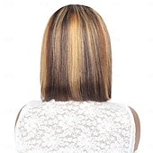 voordelige Pruiken van echt haar, met kanten voorzijde-highlight 13*4*1 p4/27 remy haar korte bob ombre menselijk haar pruiken blonde pruik rechte bob pruik