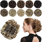 abordables Chignons-postiche chignon bouton de rose extensions de chignon bouclés chouchou chignon peignes synthétiques en chignon désordonné morceau de cheveux pour femmes blonde naturelle