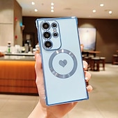 Недорогие Чехлы для Samsung-телефон Кейс для Назначение SSamsung Galaxy S24 S23 S22 S21 Ultra Plus S25 Ультра Кейс на заднюю панель Поддержка беспроводной зарядки Защита от удара С сердцем ТПУ Покрытие