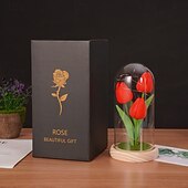 tanie Dekoracyjne światła-tulipanowa szklana osłona kreatywna lampka nocna do domu wystrój sypialni dzień matki walentynki najlepszy prezent zasilanie bateryjne prezent urodzinowy dla przyjaciół