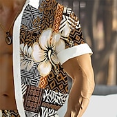 economico Set di camicie stampate da uomo-Per uomo Floreale Motivo Geometrico Etnico 2 pezzi Set di camicie Camicia hawaiana estiva Manica Corta Pantaloni corti Collo ripiegato Vacanza Hawaiano All&#039;aperto Camicia hawaiana Ferie Bottoni Tasca