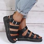 abordables Sandales Décontractées-Femme Sandales Chaussures romaines Sandales de pêcheur Extérieur du quotidien Talon Plat Bout ouvert Décontractées Minimalisme Faux Cuir Vin Noir Blanche