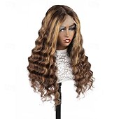 economico Parrucche lace front capelli veri-Parrucche per capelli umani anteriori in pizzo con onda profonda sciolta al 150% densità 13 * 4 Parrucche per capelli umani in pizzo trasparente evidenziano 4/27 colori