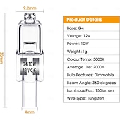 abordables Ampoules LED double broche-10 pièces ampoule halogène g4 10w 12v ampoule de hotte de cuisine blanc chaud 3000k pour chambre salle de bain armoire salon et salle à manger efficacité énergétique