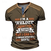 baratos Palavras Engraçadas-Homens Gráfico Letra Camisa Henley Camiseta Waffle Manga Curta Impressão 3D Retro Vintage Estilo de rua Esportes Casual Feriado Primavera Verão Preto Azul Marinha Marron Verde Henley Camiseta Henley