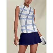 cheap Women&#039;s Golf Clothing-Women&#039;s Golf Polo Shirt Blue Sleeveless Top Stripe Ladies Golf Attire Clothes Outfits Wear Apparel