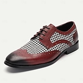 levne Elementární Společenské Boty-pánské společenské boty typu houndstooth a kožené brogue - červené a černé, ideální pro formální události a obchodní oblečení