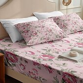 baratos Lençóis e fronhas-feliz dia das mães 100% algodão rosa primavera padrão conjunto de lençóis ultra macios e respiráveis lençóis de seda lençóis de cama com bolso profundo 3 peças queen king size