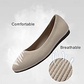رخيصةأون أحذية نسائية عادية-نسائي اخفاف قياس كبير أحذية Flyknit الأماكن المفتوحة عمل مناسب للبس اليومي مخطط كعب مسطخ أمام الحذاء على شكل دائري كلاسيكي كاجوال مريح المشي تيساج فولانت مسطحات اللوز أسود أصفر