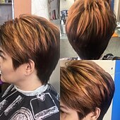 abordables Perruques sans bonnet-Perruques courtes de coupe de lutin de cheveux humains pour les femmes perruque entièrement faite à la machine avec une frange porter et aller perruques blondes droites