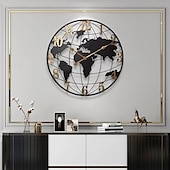economico Decorazioni da parete-Grande orologio da parete mappa del mondo moderno muto semplice rotondo design in ferro soggiorno corridoio decorazione orologio elettronico 60 80 cm