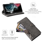 Недорогие Чехлы для Samsung-телефон Кейс для Назначение SSamsung Galaxy S24 S23 S22 S21 Ultra Plus A54 A34 A14 Примечание 20 10 S25 Ультра Кошелек для карт Молния с ремешком на запястье Откидная подножка Ретро ТПУ Кожа PU
