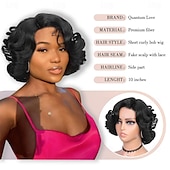 voordelige Synthetische trendy pruiken-korte krullende bob pruiken losse golf zijdeel pruik voor zwarte vrouwen korte body wave bob synthetische pruik