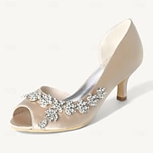 abordables Semi-formel-Femme Chaussures de mariage Chaussures bling-bling Chaussures scintillantes Chaussures de mariée Strass Talon de chaton Bout ouvert Elégant Satin Mocassins Argent Blanche Ivoire