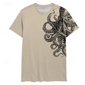 economico Tropische Urlaub-T-Shirts-Per uomo Animali Polpo maglietta Manica corta maglietta Stampa 3D Girocollo Camicia Festività Informale Stile resort Sportivo Per eventi Per uscire Bianco Blu Cachi Primavera estate Abbigliamento S M