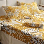 cheap Sheets &amp; Pillowcase-Leaves Spring Pattern Fitted Sheet Set 100% Cotton Ultra Soft Breathable Silky Bed Sheets Deep Pocket Bedding Sheets 3 Piece Queen King Size