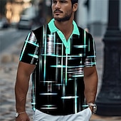 abordables Polo géométrique pour homme-Homme Géométrique Chemise de golf Manche Courte Polos Chemises à Col Occasionnel Tenue de plage Vêtements de vacances Tenues de fête Boutons Impression 3D Été Jaune Bleu