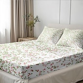 cheap Sheets &amp; Pillowcase-Floral Spring Fitted Sheet Set Ultra Soft Breathable 100% Cotton Silky Bed Sheets Deep Pocket Bedding Sheets 3 Piece Queen King Size