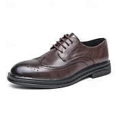 abordables Officiel-chaussures richelieu marron pour hommes avec bout d&#039;aile et semelle en caoutchouc - chaussures formelles classiques pour les affaires, le bureau et les événements spéciaux