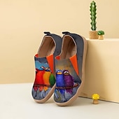 cheap Women&#039;s Sneakers-Women&#039;s Sneakers Flats Slip-Ons Print Shoes Slip-on Sneakers Daily Travel Bird Painting Flat Heel Vacation Casual Comfort Canvas Loafer Light Red Blue Green