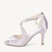 billige Prom-kvinners sateng peep-toe hæler med perle ankel stropp – elegante champagne bryllup sko for bruder og brudepiker