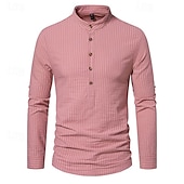 economico Casual da lavoro-Per uomo Camicia Camicia con colletto cinese Camicia con colletto alla coreana Camicia popover Maglietta informale Camicia di cotone A strisce Da mare Hawaiano Nero Bianco Rosa Viola Manica lunga A