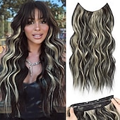 economico Clip nelle estensioni-Estensioni per capelli in filo invisibile con 4 clip di sicurezza, fascia trasparente, misura regolabile, posticci sintetici lunghi ondulati per donna