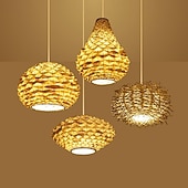 abordables Suspension-Lampe suspendue LED moderne en rotin tissé ananas, 1 lumière, 110-240v