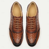 abordables Baskets en cuir haut de gamme-Homme Basket Baskets habillées Cuir Cuir de vachette pleine fleur italien Antidérapantes Lacet Noir Marron