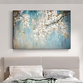 preiswerte Blumen-/Botanische Gemälde-handgemaltes abstraktes Kirschblüten-Ölgemälde auf Leinwand, großes Wandkunstwerk, originale Blütenkunst, weißes Gemälde, Blumengemälde, Wohnzimmerdekoration, gespannte Leinwand, fertig zum Aufhängen