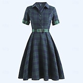 abordables Robes-Rétro Vintage Années 1950 Rockabilly Midi Robe Robe trapèze Robe Évasée À carreaux Femmes Mascarade Mascarade Date Enterrement de Vie de Jeune Fille Adulte Robe Robes de soirée Printemps &amp; Été