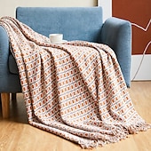 abordables Couvertures et plaids-Couverture à franges pied-de-poule Motif pied-de-poule élégant et intemporel Tissu doux et confortable avec bords à franges décoratifs Parfait pour la sieste, la superposition ou la décoration