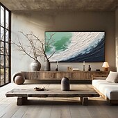 preiswerte Landschaftsgemälde-handgemaltes abstraktes, minimalistisches Strand-Acrylgemälde auf Leinwand, handgefertigt, große Wandkunst, Textur, Ozeanwellengemälde, individuelles Wabi-Sabi-Gemälde, Wanddekoration