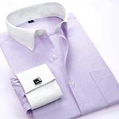 cheap Men&#039;s Dress Shirts-Men&#039;s Shirt Dress Shirt French Cuff Shirt Blue Yellow Pink Purple Long Sleeve Collar Wedding Business Smart Casual Clothing Apparel