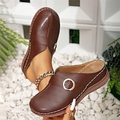 billiga Träskor och tofflor till damer-Dam Tofflor Bohem Plattformsandaler Höjdökande Skor Semester Strand Sommar Spänne Platå Rundtå Elegant bohemliv Semester Imitationsläder Loafers Brun Beige