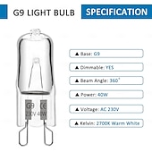 お買い得  LEDバイピンライト-10 個 g9 40 ワット 220v 2 ピンハロゲン電球ウォームホワイト 3000 k 360 ビーム角オーブン電子レンジクリスタルランプ天井ファンライト
