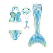 cheap Mermaid Swimsuit-Kids Girls&#039; Five Piece Mermaid Swimwear Swimwear Bikini Swimming Rainbow Cute Sexy Print Bathing Suits 3-10 Years Summer Light Blue Rose Gold