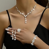 billige Smykkesett-Smykke Sett 5stk Strass Legering Ringer Øredobber Halskjeder Armbånd Dame Elegant Mote Luksus geometriske Geometrisk Form Smykkesett Til Bryllup jubileum Bryllupsgjest