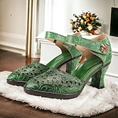 cheap 1950s-Women&#039;s Purple Vintage Cowhide Heels with Handcrafted Embossed Floral Patterns and Ankle Strap for Formal Occasions