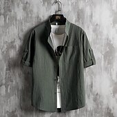 economico camicia da uomo con bottoni-Per uomo Camicia Camicia con colletto cinese Camicia con colletto alla coreana Camicia Estiva Camicia casual Camicia da Spiaggia Nero Bianco Verde Maniche a 3/4 Semplice Colletto alla coreana Collo