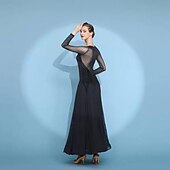 billiga Danskläder till ballroom-dans-Tiodans Klänning Ren Färg Tyll Dam Prestanda Träning Långärmad Polyester