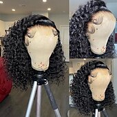economico Parrucche lace front capelli veri-parrucca anteriore del merletto dei capelli umani remy 13x4 parte libera capelli brasiliani parrucca nera riccia crespa 150% densità del 180% con i capelli del bambino pre-pizzicati per parrucche per