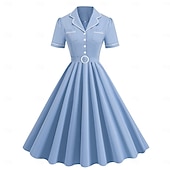 cheap Dresses-Retro Vintage 1950s Rockabilly Swing Dress Flare Dress Solid Color Women&#039;s Halloween Masquerade Dailywear Bachelorette Party Adults Dress Homecoming Dresses