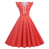 levne Šaty-Retro 50. léta Rockabilly Šaty Houpací šaty Flare šaty Puntíkované Dámské předvečer Všech svatých Plesová maškaráda Na den loučení se svobodou nevěsty Dospělí Šaty Šaty pro návrat domů