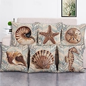 cheap Animal Style-6PCS Marine Life Double Side Cushion Cover 6PC Linen Soft Decorative Square Throw Pillow Cover Cushion Case Pillowcase for Sofa Bedroom Superior Quality Machine Washable