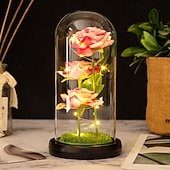 abordables Luces decorativas-Luz nocturna decorativa de rosa LED simulada para el Día de la Madre 21.5 * 11.5CM Regalo para novia esposa y madre Luz ornamental de ambiente en dormitorio interior batería AAA cubierta transparente