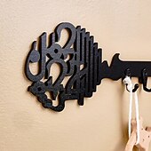 זול פסלים-וו קישוט קיר בצורת מפתח אללה עם וו ברזל קטן בעיצוב לפאנלים מעץ מתאים לקישוט קיר בחדרי אמבטיה, שירותים, מטבחים וחדרי אחסון